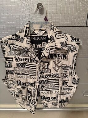 Opal Lorraine Wardy Black & White Graphic Vest with embellished crystals